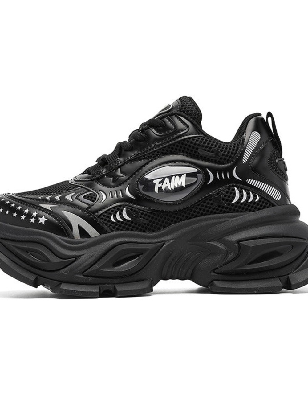 Women's Black Platform Mesh Athletic Sneakers